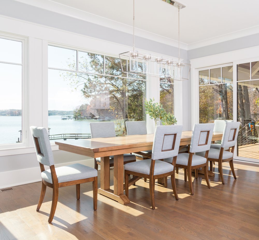 Residentail interior setup of dining table with river look